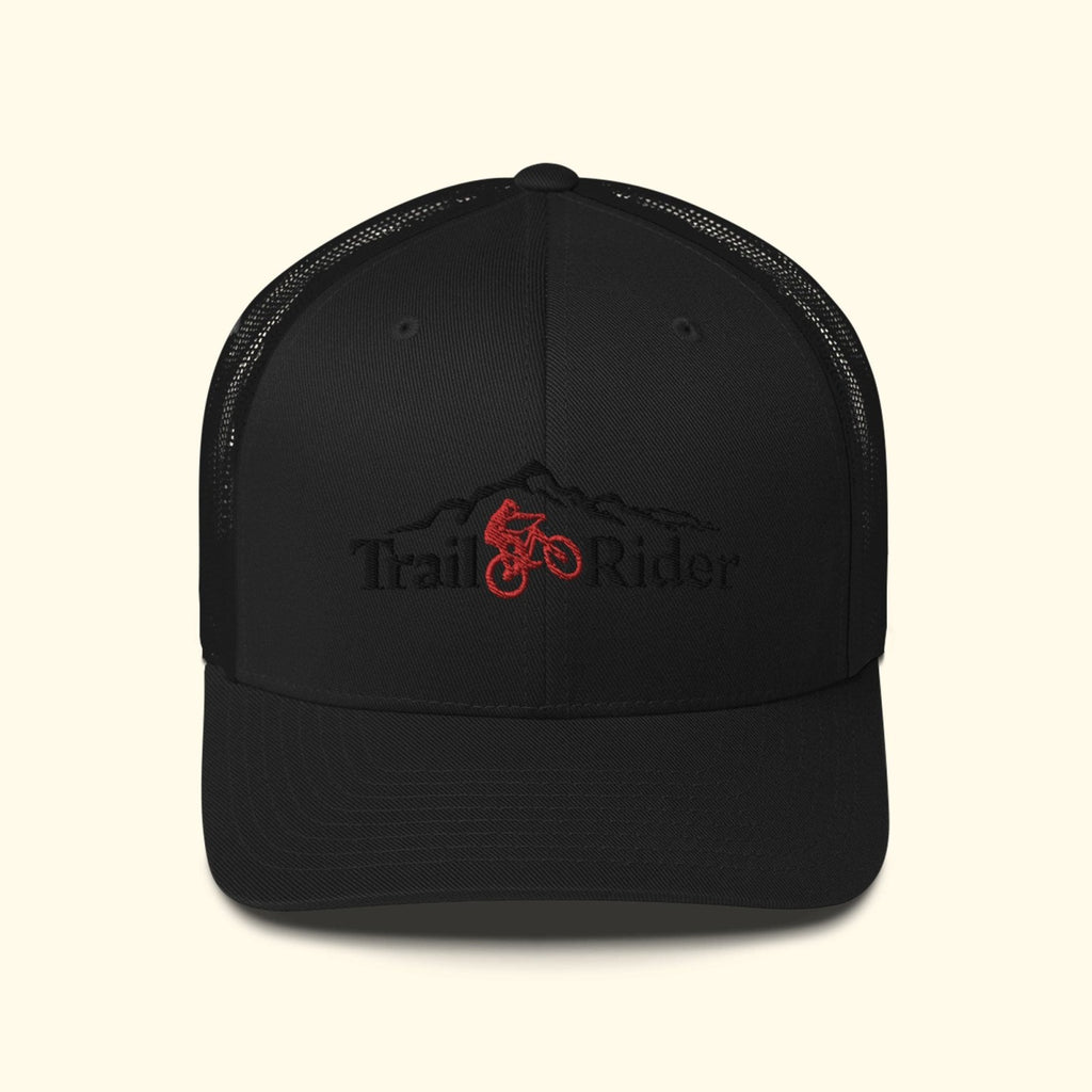 3D Embroidered 'Trail Rider' on black classic trucker hat - Bikes RPG--