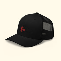 3D Embroidered 'Trail Rider' on black classic trucker hat - Bikes RPG--